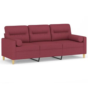vidaXL Canap&eacute; 3 places avec oreillers d&eacute;coratifs bordeaux 180 cm tissu