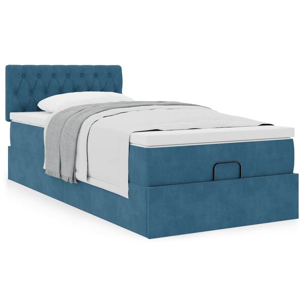 vidaXL Cadre de lit ottoman avec matelas bleu fonc&eacute; 80x200 cm velours