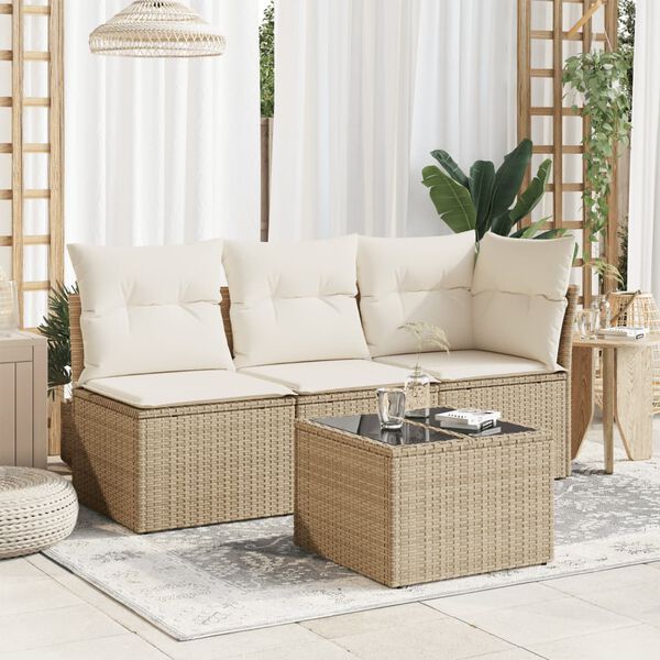 vidaXL Table de jardin dessus en verre beige 55x55x37cm résine tressée