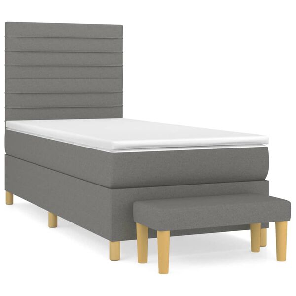 vidaXL Sommier &agrave; lattes de lit avec matelas Gris fonc&eacute; 90x200 cm Tissu