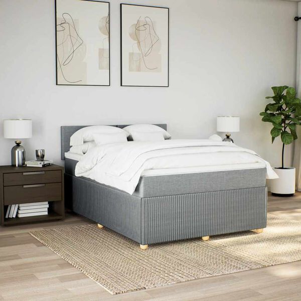 vidaXL Sommier &agrave; lattes de lit avec matelas Gris clair 140x200cm Tissu