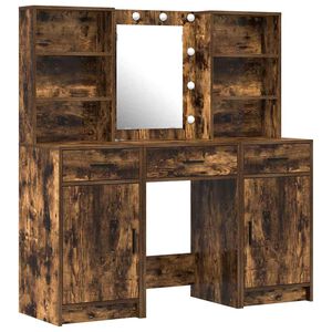 vidaXL Ensemble de table de maquillage avec LED 3 pcs Ch&ecirc;ne fum&eacute;