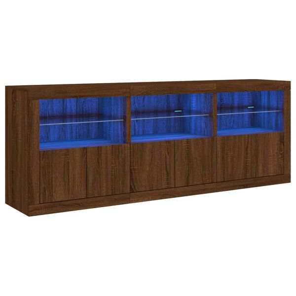 vidaXL Buffet avec lumi&egrave;res LED ch&ecirc;ne marron 181,5x37x67 cm