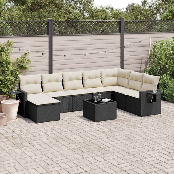 vidaXL Salon de jardin 9 pcs avec coussins noir r&eacute;sine tress&eacute;e