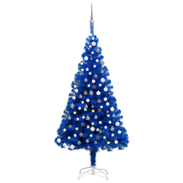 vidaXL Arbre de No&euml;l artificiel pr&eacute;-&eacute;clair&eacute; et boules bleu 180 cm PVC
