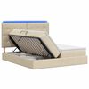 vidaXL Lit de rangement LED avec matelas Cr&egrave;me 200 x 200 cm Tissu