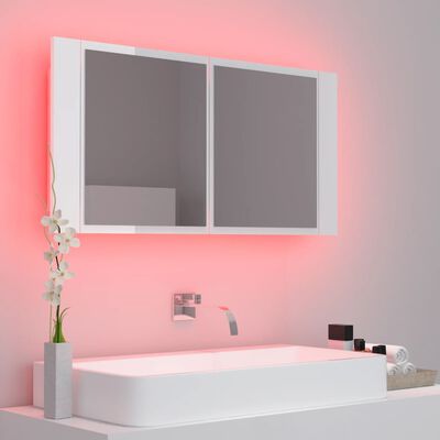 vidaXL Armoire à miroir de bain à LED Blanc brillant 90x12x45 cm