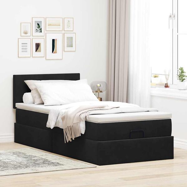 vidaXL Cadre de lit ottoman avec matelas noir 90x190 cm velours