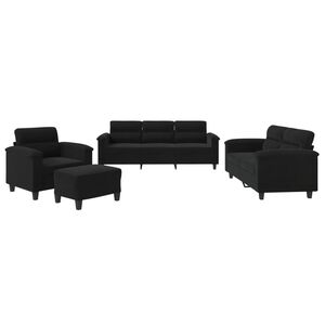 vidaXL Ensemble de canap&eacute;s 4 pcs avec coussins noir tissu microfibre