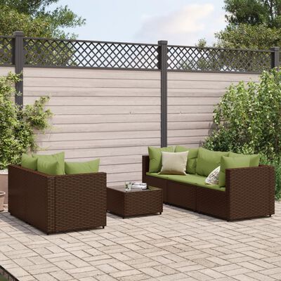 vidaXL Salon de jardin 6 pcs avec coussins Marron Résine tressée