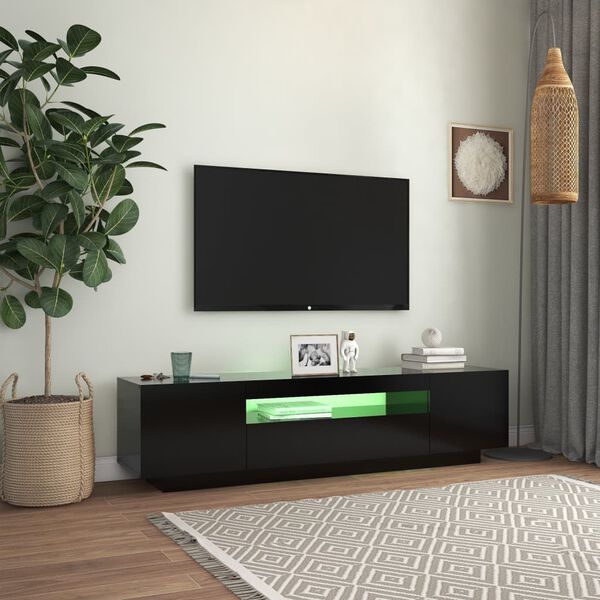 vidaXL Meuble TV avec lumières LED noir 160x35x40 cm