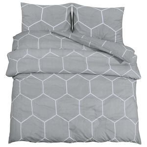 vidaXL Ensemble de housse de couette gris et blanc 225x220 cm coton