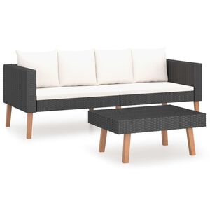 vidaXL Salon de jardin 2 pcs avec coussins Résine tressée Noir