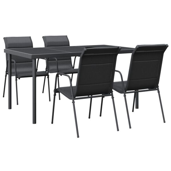 vidaXL Ensemble &agrave; manger de jardin 5 pcs noir textil&egrave;ne et acier