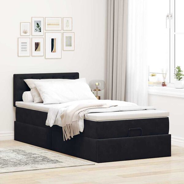 VidaXL Cadre de lit ottoman avec matelas noir 100x200cm velours
