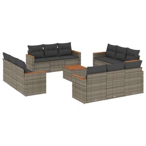 vidaXL Salon de jardin avec coussins 13 pcs gris r&eacute;sine tress&eacute;e