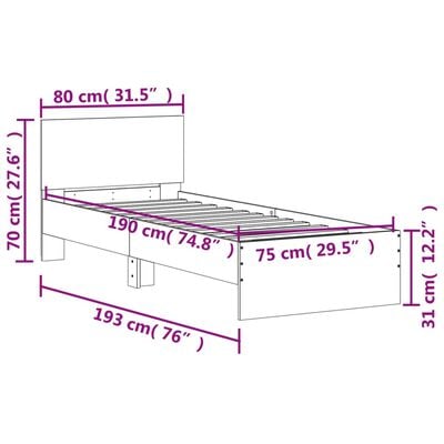 vidaXL Cadre de lit sans matelas avec lumières LED 75x190 cm