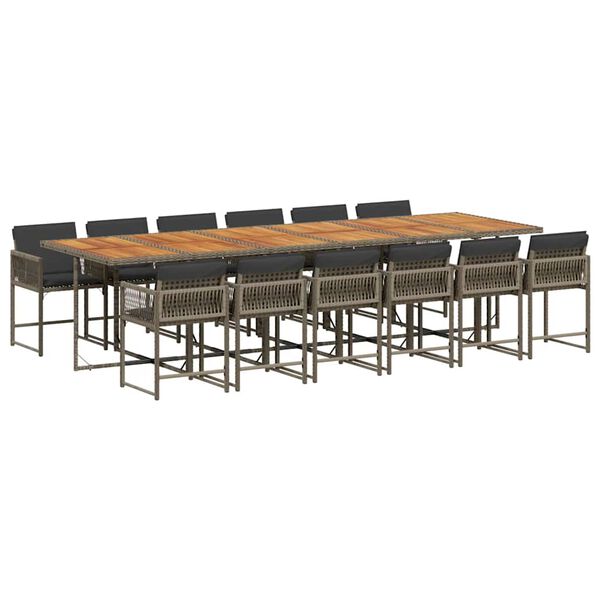 vidaXL Ensemble &agrave; manger de jardin coussins 13 pcs gris r&eacute;sine tress&eacute;e