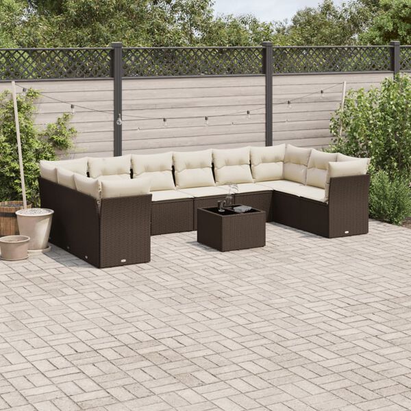 vidaXL Salon de jardin et coussins 11 pcs marron r&eacute;sine tress&eacute;e