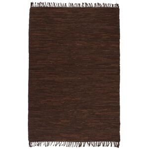 vidaXL Tapis Chindi tiss&eacute; &agrave; la main Cuir 120 x 170 cm Marron