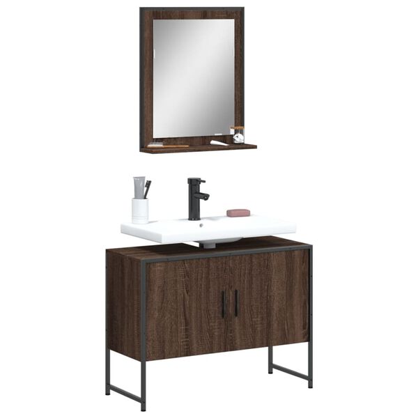 vidaXL Ensemble d'armoires de salle de bain 2 pcs ch&ecirc;ne marron