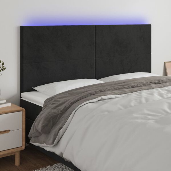 vidaXL T&ecirc;te de lit &agrave; LED Noir 180x5x118/128 cm Velours