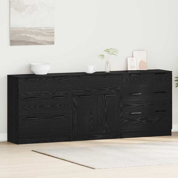 vidaXL Buffet 3 pcs Ch&ecirc;ne noir 181 x 30 x 70 cm Bois d'ing&eacute;nierie