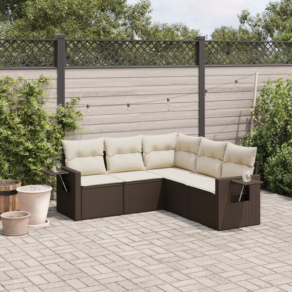 vidaXL Salon de jardin avec coussins 5 pcs marron r&eacute;sine tress&eacute;e