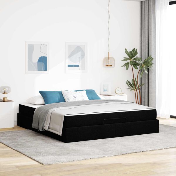 vidaXL Cadre de lit avec matelas avec matelas 2 pcs Noir tissu