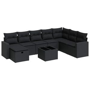 vidaXL Salon de jardin 9 pcs avec coussins noir r&eacute;sine tress&eacute;e