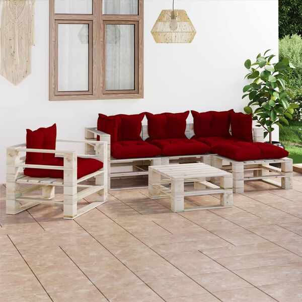 vidaXL Salon palette de jardin 6 pcs avec coussins bois de pin