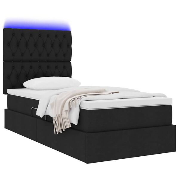 vidaXL Lit avec rangement et LED avec LED Noir 90 x 200 cm Polyester
