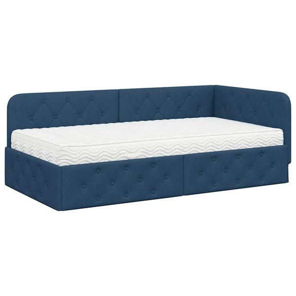vidaXL Cadre de lit d'angle avec matelas Bleu 100 x 200 cm tissu