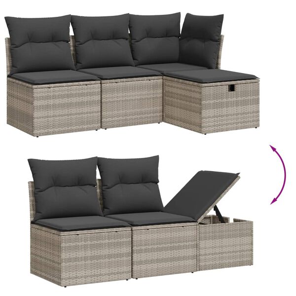 vidaXL Salon de jardin 5 pcs avec coussins gris clair r&eacute;sine tress&eacute;e