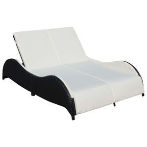vidaXL Chaise longue double avec coussin R&eacute;sine tress&eacute;e Noir