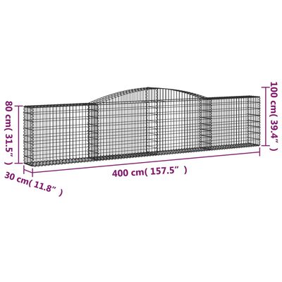 vidaXL Paniers à gabions arqués 5 pcs 400x30x80/100 cm Fer galvanisé