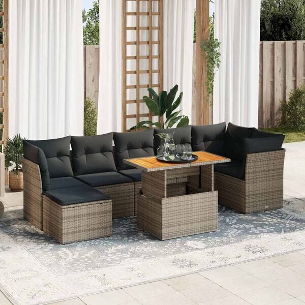 vidaXL Salon de jardin 8 pcs avec coussins gris r&eacute;sine tress&eacute;e