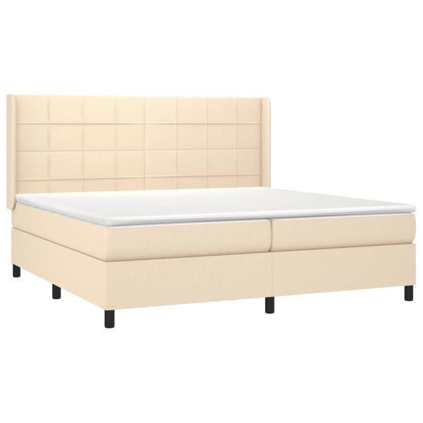 vidaXL Sommier &agrave; lattes de lit avec matelas Cr&egrave;me 200x200 cm Tissu