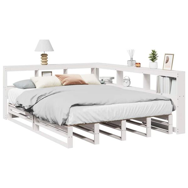 vidaXL Lit bibliothèque sans matelas blanc 140x190 cm bois pin massif