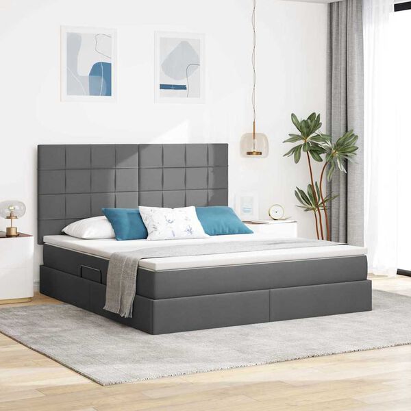 vidaXL Lit avec rangement et LED Gris fonc&eacute; 180 x 200 cm Polyester
