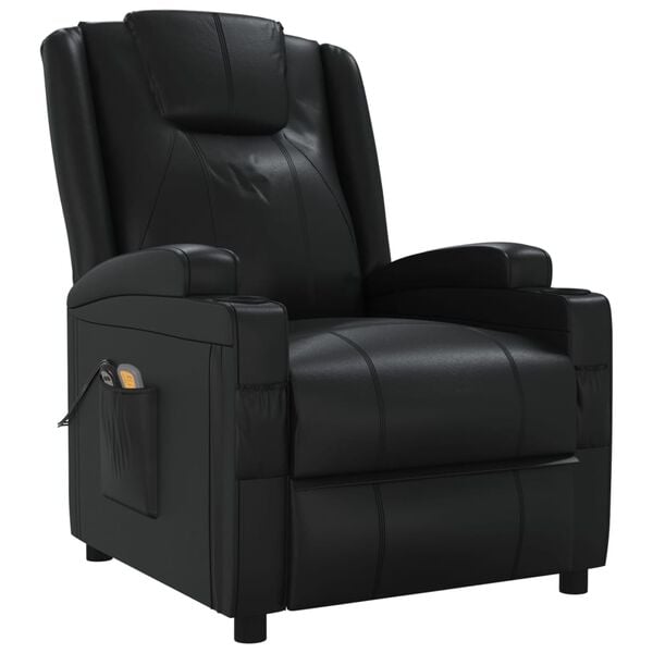 vidaXL Fauteuil &eacute;lectrique de massage Noir Similicuir