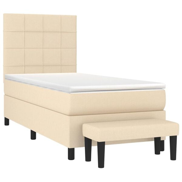 vidaXL Sommier &agrave; lattes de lit et matelas Cr&egrave;me 90x190 cm Tissu