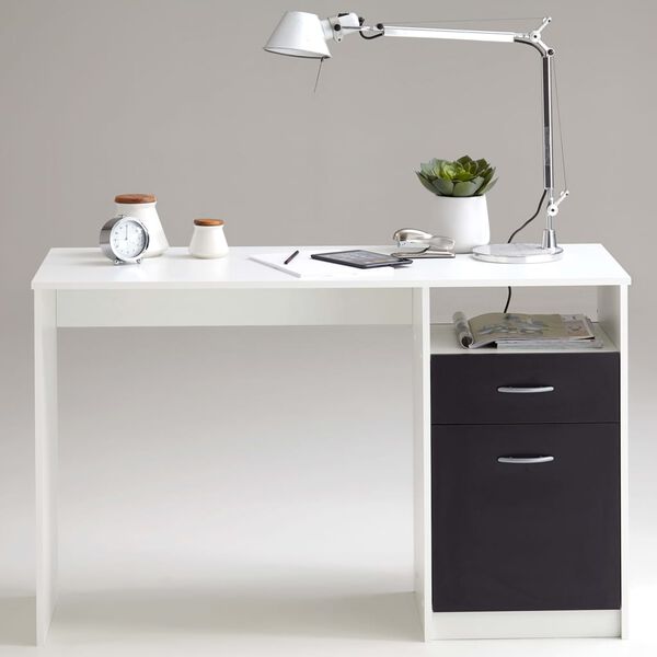 FMD Bureau avec 1 tiroir 123 x 50 x 76,5 cm Blanc et noir