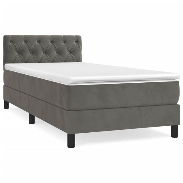 vidaXL Sommier &agrave; lattes de lit et matelas Gris fonc&eacute; 80x200 cm Velours