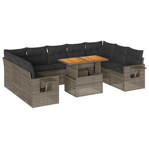 vidaXL Salon de jardin avec coussins 10 pcs gris r&eacute;sine tress&eacute;e