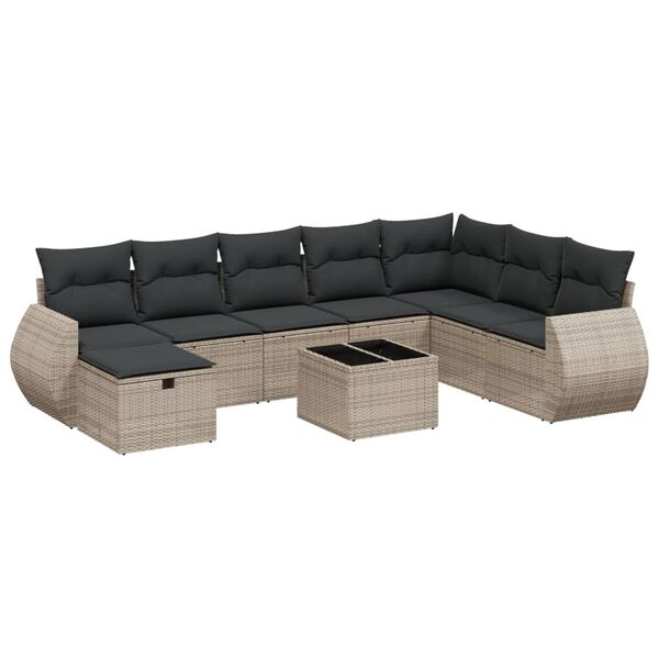 vidaXL Salon de jardin 8 pcs avec coussins gris r&eacute;sine tress&eacute;e