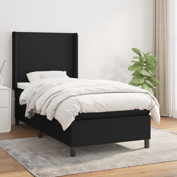 vidaXL Sommier &agrave; lattes de lit avec matelas Noir 90x190 cm Tissu