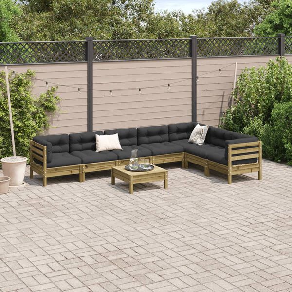 vidaXL Salon de jardin 8 pcs avec coussins bois de pin imprégné