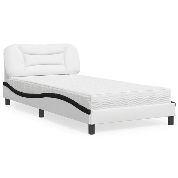vidaXL Lit avec matelas Hvar blanc et noir 100x200 cm similicuir