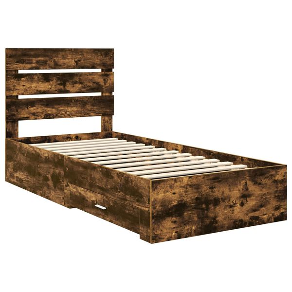 vidaXL Cadre de lit Ch&ecirc;ne Fum&eacute; et Argent 75 x 190 cm Bois d'ing&eacute;nierie